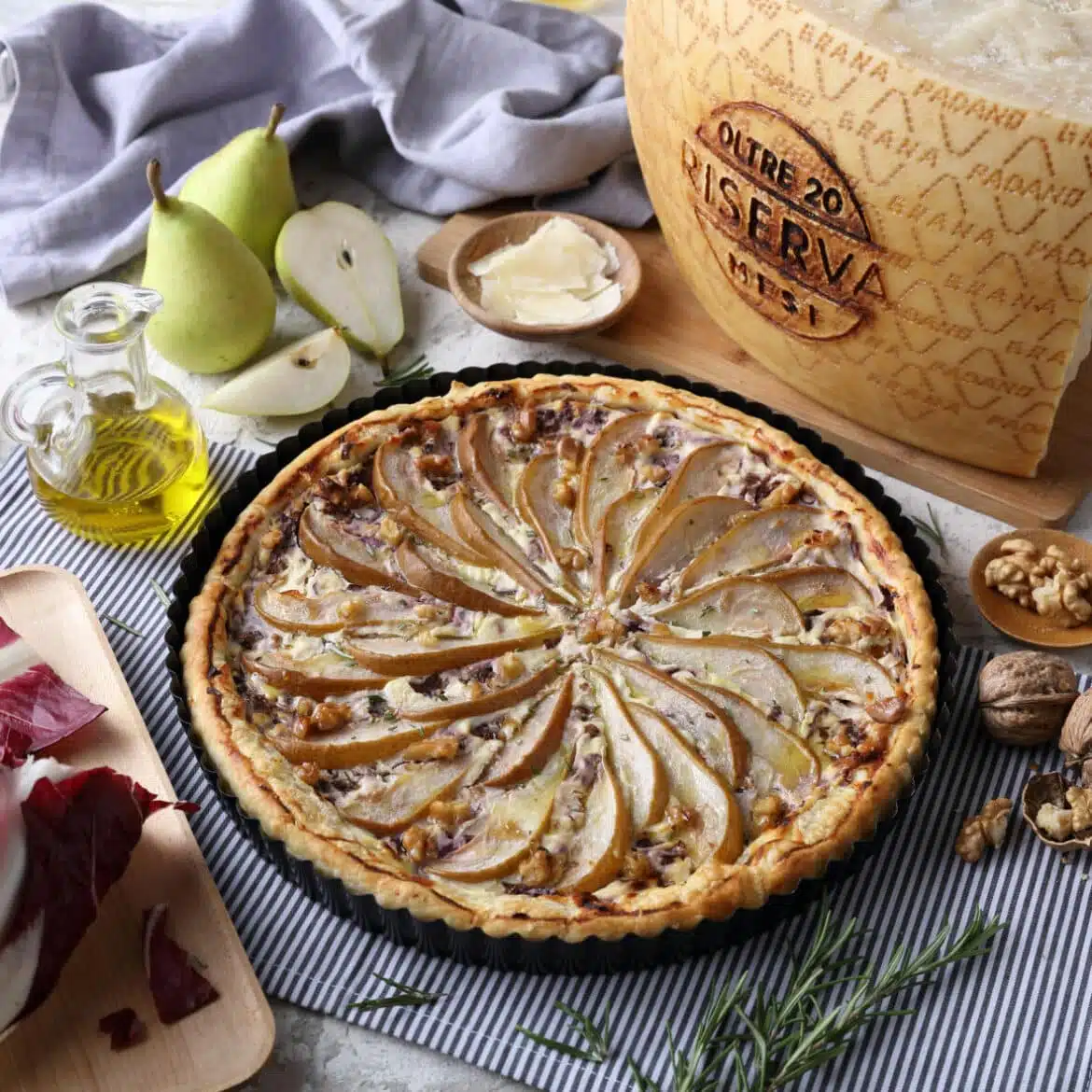 Savoury Radicchio-Ricotta Tart with Pears, Walnuts and Grana Padano